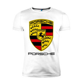 Мужская футболка премиум с принтом Porsche (2) , 92% хлопок, 8% лайкра | приталенный силуэт, круглый вырез ворота, длина до линии бедра, короткий рукав | porsche | авто2012 | логотип порше | порш | порше | поршель | символ порше