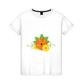 Женская футболка хлопок с принтом Герберы (2) , 100% хлопок | прямой крой, круглый вырез горловины, длина до линии бедер, слегка спущенное плечо | герберы | любая женщина любит цветы.цветы | цветок