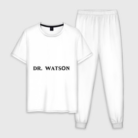 Мужская пижама хлопок с принтом Dr. Watson , 100% хлопок | брюки и футболка прямого кроя, без карманов, на брюках мягкая резинка на поясе и по низу штанин
 | dr. watsonшерлок холмс | watson | ватсон | доктор ватсон | холмс