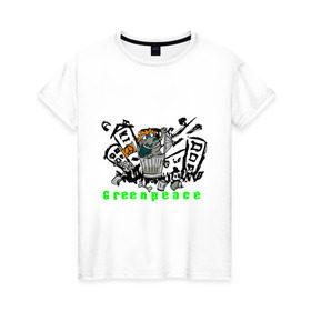 Женская футболка хлопок с принтом Greenpeace (2) , 100% хлопок | прямой крой, круглый вырез горловины, длина до линии бедер, слегка спущенное плечо | greenpeace | город | гринпис | загрязнение планеты | зеленый мир | мусор | планета замля