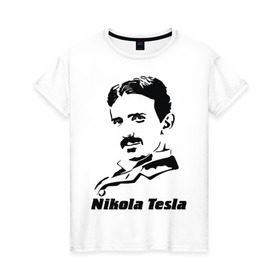 Женская футболка хлопок с принтом Nikola Tesla , 100% хлопок | прямой крой, круглый вырез горловины, длина до линии бедер, слегка спущенное плечо | nikola tesla | знаменитая личность | знаменитость | никола тесла | портрет | тесла | ученый | физик