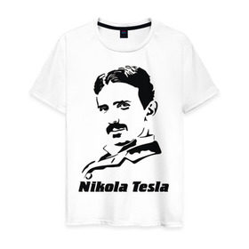 Мужская футболка хлопок с принтом Nikola Tesla , 100% хлопок | прямой крой, круглый вырез горловины, длина до линии бедер, слегка спущенное плечо. | nikola tesla | знаменитая личность | знаменитость | никола тесла | портрет | тесла | ученый | физик