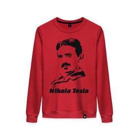 Женский свитшот хлопок с принтом Nikola Tesla , 100% хлопок | прямой крой, круглый вырез, на манжетах и по низу широкая трикотажная резинка  | nikola tesla | знаменитая личность | знаменитость | никола тесла | портрет | тесла | ученый | физик