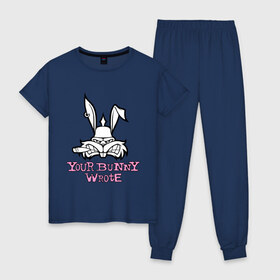 Женская пижама хлопок с принтом Your Bunny Wrote , 100% хлопок | брюки и футболка прямого кроя, без карманов, на брюках мягкая резинка на поясе и по низу штанин | bunny | кролик | мат