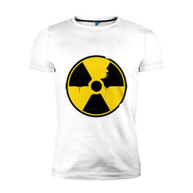 Мужская футболка премиум с принтом Радиоактивность , 92% хлопок, 8% лайкра | приталенный силуэт, круглый вырез ворота, длина до линии бедра, короткий рукав | Тематика изображения на принте: знак радиации | предупреждение | радиация | радиоактивность | угрозы
