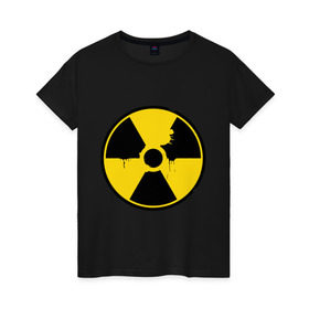 Женская футболка хлопок с принтом Радиоактивность , 100% хлопок | прямой крой, круглый вырез горловины, длина до линии бедер, слегка спущенное плечо | знак радиации | предупреждение | радиация | радиоактивность | угрозы