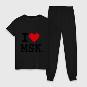 Женская пижама хлопок с принтом I love MSK (Moscow) , 100% хлопок | брюки и футболка прямого кроя, без карманов, на брюках мягкая резинка на поясе и по низу штанин | i love | moscow | russia | москва | россия | столица | я люблю москву