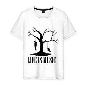 Мужская футболка хлопок с принтом Life is music (dead) , 100% хлопок | прямой крой, круглый вырез горловины, длина до линии бедер, слегка спущенное плечо. | 
