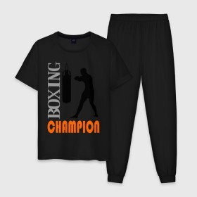 Мужская пижама хлопок с принтом Boxing champion , 100% хлопок | брюки и футболка прямого кроя, без карманов, на брюках мягкая резинка на поясе и по низу штанин
 | емельяненко