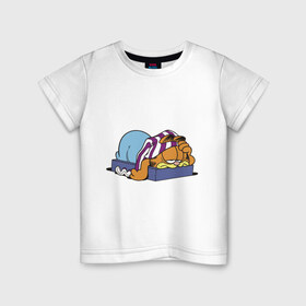Детская футболка хлопок с принтом Гарфилд (5) , 100% хлопок | круглый вырез горловины, полуприлегающий силуэт, длина до линии бедер | garfield | гарфилд