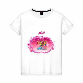 Женская футболка хлопок с принтом Winx club new , 100% хлопок | прямой крой, круглый вырез горловины, длина до линии бедер, слегка спущенное плечо | Тематика изображения на принте: winx | винкс