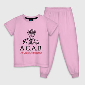 Детская пижама хлопок с принтом All Cops Are Beautiful , 100% хлопок |  брюки и футболка прямого кроя, без карманов, на брюках мягкая резинка на поясе и по низу штанин
 | Тематика изображения на принте: acab