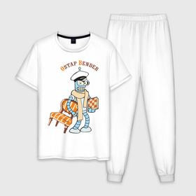 Мужская пижама хлопок с принтом Ostap Bender , 100% хлопок | брюки и футболка прямого кроя, без карманов, на брюках мягкая резинка на поясе и по низу штанин
 | bender | futurama | бендер | футурама