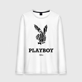 Мужской лонгслив хлопок с принтом Afro PlayBoy , 100% хлопок |  | boy | play | playboy | бой | зайчик | заяц | плей | плейбой | плэйбой