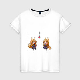 Женская футболка хлопок с принтом Spice&Wolf , 100% хлопок | прямой крой, круглый вырез горловины, длина до линии бедер, слегка спущенное плечо | anime | аниме | анимэ