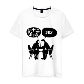 Мужская футболка хлопок с принтом Мысли о сексе , 100% хлопок | прямой крой, круглый вырез горловины, длина до линии бедер, слегка спущенное плечо. | мысли