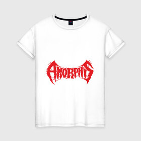 Женская футболка хлопок с принтом Amorphis , 100% хлопок | прямой крой, круглый вырез горловины, длина до линии бедер, слегка спущенное плечо | аморфис | лого amorphis | лого аморфис | логотип amorphis | логотип аморфис | символика аморфис | эмблема amorphis | эмблема аморфис