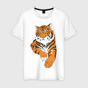Мужская футболка хлопок с принтом Тигр (7) , 100% хлопок | прямой крой, круглый вырез горловины, длина до линии бедер, слегка спущенное плечо. | Тематика изображения на принте: животные | кошачьи | тигр | хищник