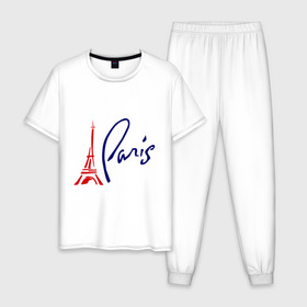 Мужская пижама хлопок с принтом Paris (3) , 100% хлопок | брюки и футболка прямого кроя, без карманов, на брюках мягкая резинка на поясе и по низу штанин
 | france | paris | европа | париж | франция | французский | эйфелева башня