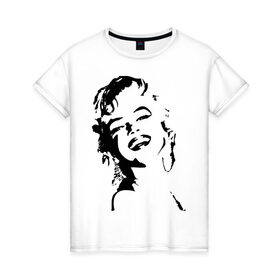 Женская футболка хлопок с принтом Mерлин Mонро , 100% хлопок | прямой крой, круглый вырез горловины, длина до линии бедер, слегка спущенное плечо | 