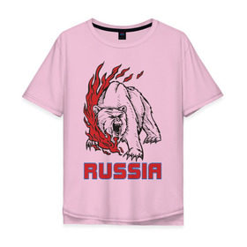 Мужская футболка хлопок Oversize с принтом Russia (3) , 100% хлопок | свободный крой, круглый ворот, “спинка” длиннее передней части | медведь | россия | сила | я русский
