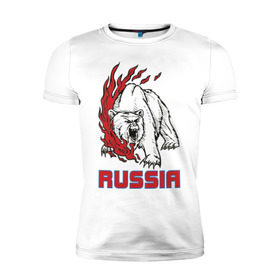 Мужская футболка премиум с принтом Russia (3) , 92% хлопок, 8% лайкра | приталенный силуэт, круглый вырез ворота, длина до линии бедра, короткий рукав | Тематика изображения на принте: медведь | россия | сила | я русский