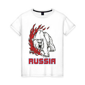 Женская футболка хлопок с принтом Russia (3) , 100% хлопок | прямой крой, круглый вырез горловины, длина до линии бедер, слегка спущенное плечо | медведь | россия | сила | я русский