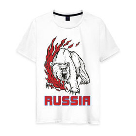 Мужская футболка хлопок с принтом Russia (3) , 100% хлопок | прямой крой, круглый вырез горловины, длина до линии бедер, слегка спущенное плечо. | медведь | россия | сила | я русский