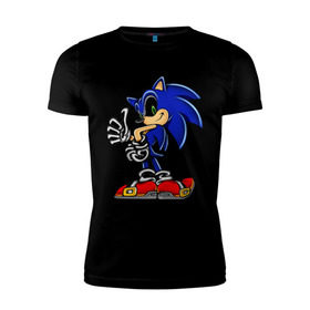Мужская футболка премиум с принтом Sonic (2) , 92% хлопок, 8% лайкра | приталенный силуэт, круглый вырез ворота, длина до линии бедра, короткий рукав | sega | sonic | super sonic | видеоигры | еж | приставки | соник