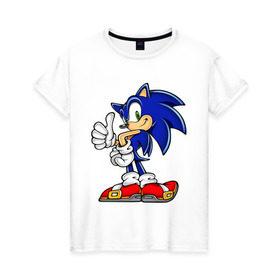 Женская футболка хлопок с принтом Sonic (2) , 100% хлопок | прямой крой, круглый вырез горловины, длина до линии бедер, слегка спущенное плечо | sega | sonic | super sonic | видеоигры | еж | приставки | соник