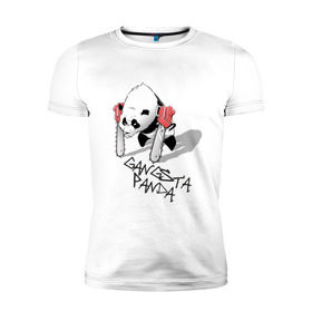 Мужская футболка премиум с принтом Gangsta Panda (2) , 92% хлопок, 8% лайкра | приталенный силуэт, круглый вырез ворота, длина до линии бедра, короткий рукав | Тематика изображения на принте: панда