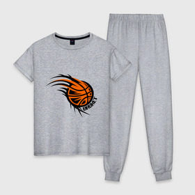 Женская пижама хлопок с принтом Basket , 100% хлопок | брюки и футболка прямого кроя, без карманов, на брюках мягкая резинка на поясе и по низу штанин | basketball | баскетбольный мяч