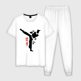 Мужская пижама хлопок с принтом Карате (2) , 100% хлопок | брюки и футболка прямого кроя, без карманов, на брюках мягкая резинка на поясе и по низу штанин
 | каратэ