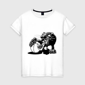 Женская футболка хлопок с принтом Пантера с мячем , 100% хлопок | прямой крой, круглый вырез горловины, длина до линии бедер, слегка спущенное плечо | basketball | баскетбольный мяч | пантера