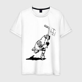 Мужская футболка хлопок с принтом Хоккеист в атаке , 100% хлопок | прямой крой, круглый вырез горловины, длина до линии бедер, слегка спущенное плечо. | hockey | нхл | хоккеист | хоккеист в атаке | хоккей