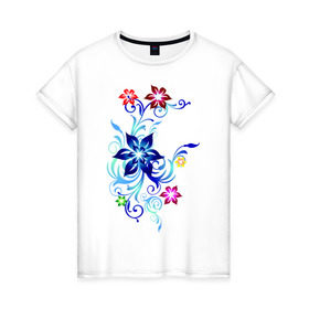 Женская футболка хлопок с принтом Цветы Пандоры , 100% хлопок | прямой крой, круглый вырез горловины, длина до линии бедер, слегка спущенное плечо | Тематика изображения на принте: букет | цветочки | цветы