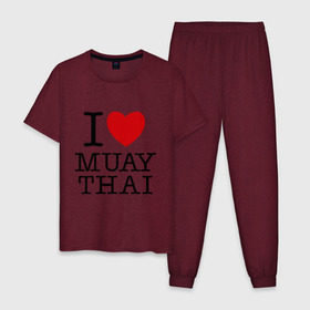 Мужская пижама хлопок с принтом I love Muay Thai , 100% хлопок | брюки и футболка прямого кроя, без карманов, на брюках мягкая резинка на поясе и по низу штанин
 | муай тай
