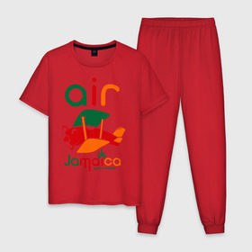 Мужская пижама хлопок с принтом Самолетик , 100% хлопок | брюки и футболка прямого кроя, без карманов, на брюках мягкая резинка на поясе и по низу штанин
 | jamaica | самолет | самолетик | ямайка