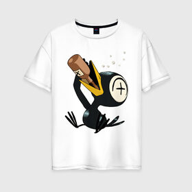 Женская футболка хлопок Oversize с принтом Птица , 100% хлопок | свободный крой, круглый ворот, спущенный рукав, длина до линии бедер
 | бутылка | птица | птица пьет | птица пьет из бутылки | птичка