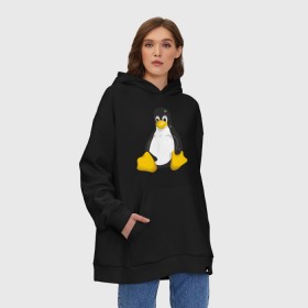 Худи SuperOversize хлопок с принтом Linux (7) , 70% хлопок, 30% полиэстер, мягкий начес внутри | карман-кенгуру, эластичная резинка на манжетах и по нижней кромке, двухслойный капюшон
 | пингвин