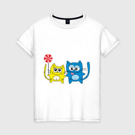 Женская футболка хлопок с принтом Влюбленные котята , 100% хлопок | прямой крой, круглый вырез горловины, длина до линии бедер, слегка спущенное плечо | влюбленные | влюбленные котятакотик | киса | кот | котенок | котята | кошка | любовь | парочка