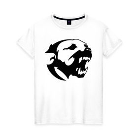 Женская футболка хлопок с принтом Питбуль , 100% хлопок | прямой крой, круглый вырез горловины, длина до линии бедер, слегка спущенное плечо | злая собака | питбуль