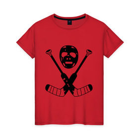 Женская футболка хлопок с принтом Хоккей (11) , 100% хлопок | прямой крой, круглый вырез горловины, длина до линии бедер, слегка спущенное плечо | hockey | клюшки | хокей | хоккей | хоккейная маска