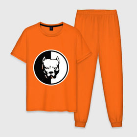 Мужская пижама хлопок с принтом Pitbull (2) , 100% хлопок | брюки и футболка прямого кроя, без карманов, на брюках мягкая резинка на поясе и по низу штанин
 | Тематика изображения на принте: pitbull | спартак