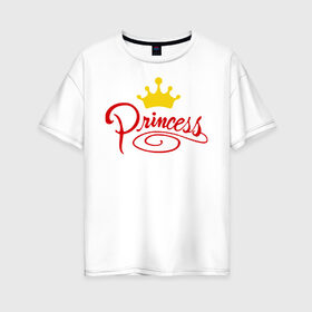 Женская футболка хлопок Oversize с принтом Princess (4) , 100% хлопок | свободный крой, круглый ворот, спущенный рукав, длина до линии бедер
 | princess | девушка | королева | корона | подарок девушке