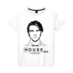 Женская футболка хлопок с принтом House m.d. Чейз , 100% хлопок | прямой крой, круглый вырез горловины, длина до линии бедер, слегка спущенное плечо | house | house md | все врут | доктор хауз | доктор хаус | хаус | хью лори | чейз