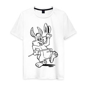 Мужская футболка хлопок с принтом Зайчик (6) , 100% хлопок | прямой крой, круглый вырез горловины, длина до линии бедер, слегка спущенное плечо. | зайченок | зайчик | зайчонок | заяц | кролик