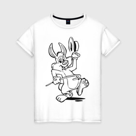 Женская футболка хлопок с принтом Зайчик (6) , 100% хлопок | прямой крой, круглый вырез горловины, длина до линии бедер, слегка спущенное плечо | зайченок | зайчик | зайчонок | заяц | кролик