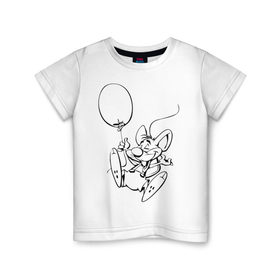 Детская футболка хлопок с принтом Мышка с шариком , 100% хлопок | круглый вырез горловины, полуприлегающий силуэт, длина до линии бедер | воздушный | мышенок | мышка | мышонок | мышь | шар | шарик
