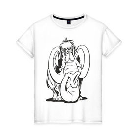 Женская футболка хлопок с принтом Мамонтенок , 100% хлопок | прямой крой, круглый вырез горловины, длина до линии бедер, слегка спущенное плечо | слон